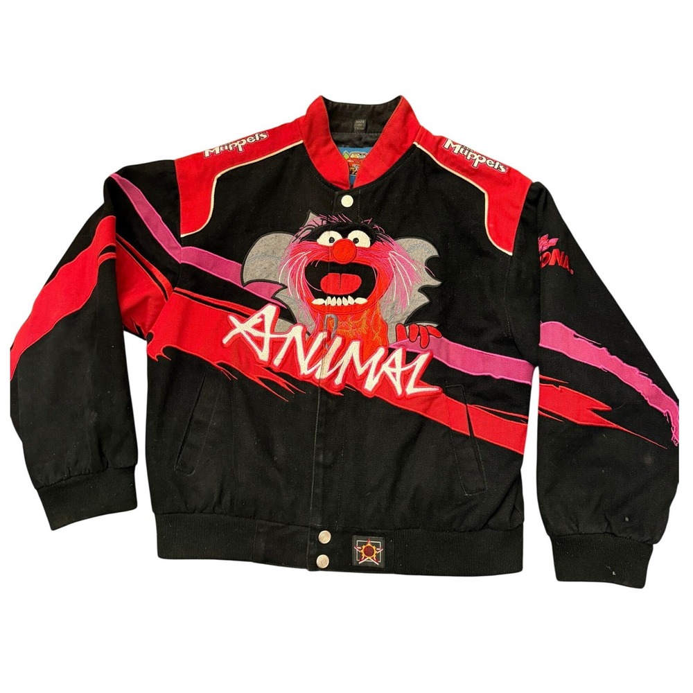 JH Design Muppets Animal Racing Jacket Kids XL 11-12 Disney Daytona Black Red